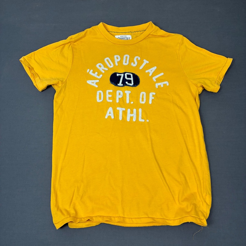 Y2K Aeropostale Dept of Athl Yellow Puff Print T-Shirt Men's Size Medium